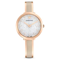 Crystalline delight watch, Swiss Made, Metal bracelet, Grey, Rose gold-tone finish by SWAROVSKI