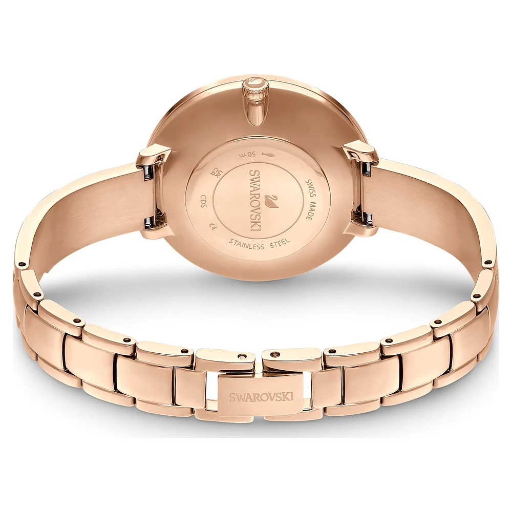 Crystalline delight watch, Swiss Made, Metal bracelet, Grey, Rose gold-tone finish by SWAROVSKI