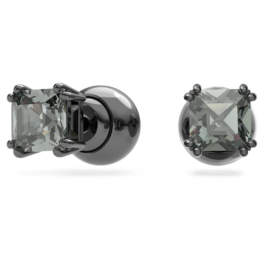 Millenia stud earrings, Square cut, Black, Ruthenium plated by SWAROVSKI