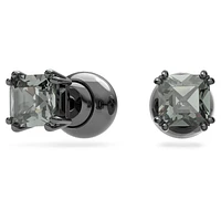 Millenia stud earrings, Square cut, Black, Ruthenium plated by SWAROVSKI