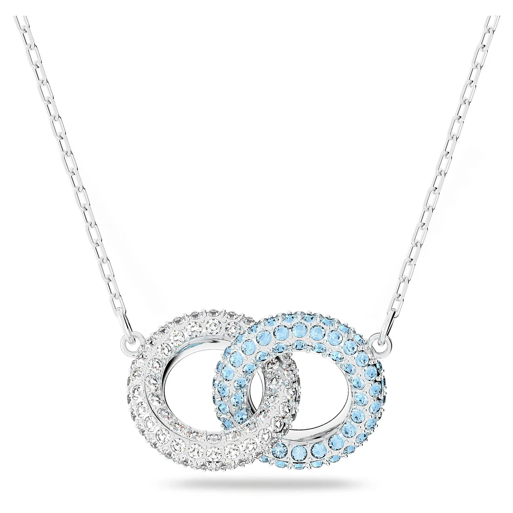 Dextera necklace, Pavé, Intertwined circles, Blue, Rhodium plated by SWAROVSKI
