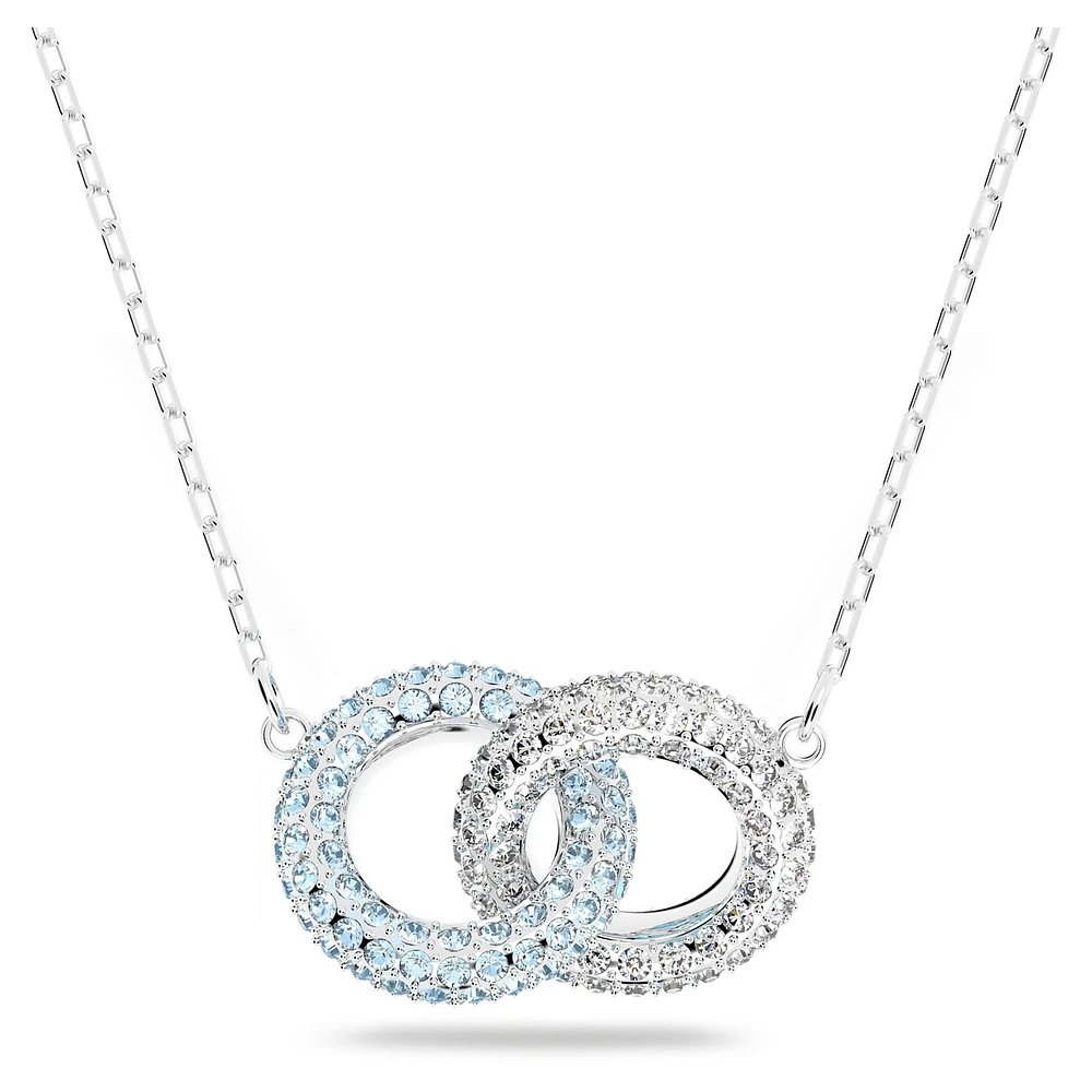 Dextera necklace, Pavé, Intertwined circles, Blue, Rhodium plated by SWAROVSKI