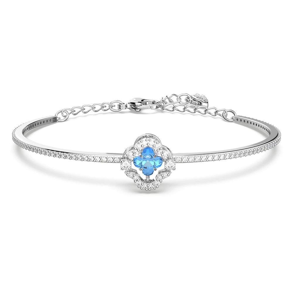 Una bangle, Clover, Blue, Rhodium plated by SWAROVSKI