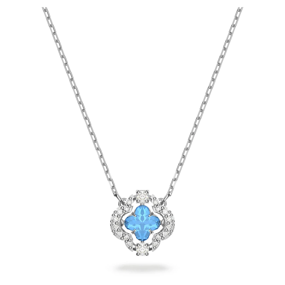 Una necklace, Clover, Blue, Rhodium plated by SWAROVSKI