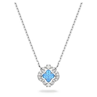 Una necklace, Clover, Blue, Rhodium plated by SWAROVSKI