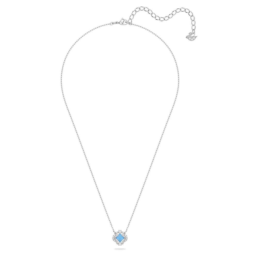 Una necklace, Clover, Blue, Rhodium plated by SWAROVSKI