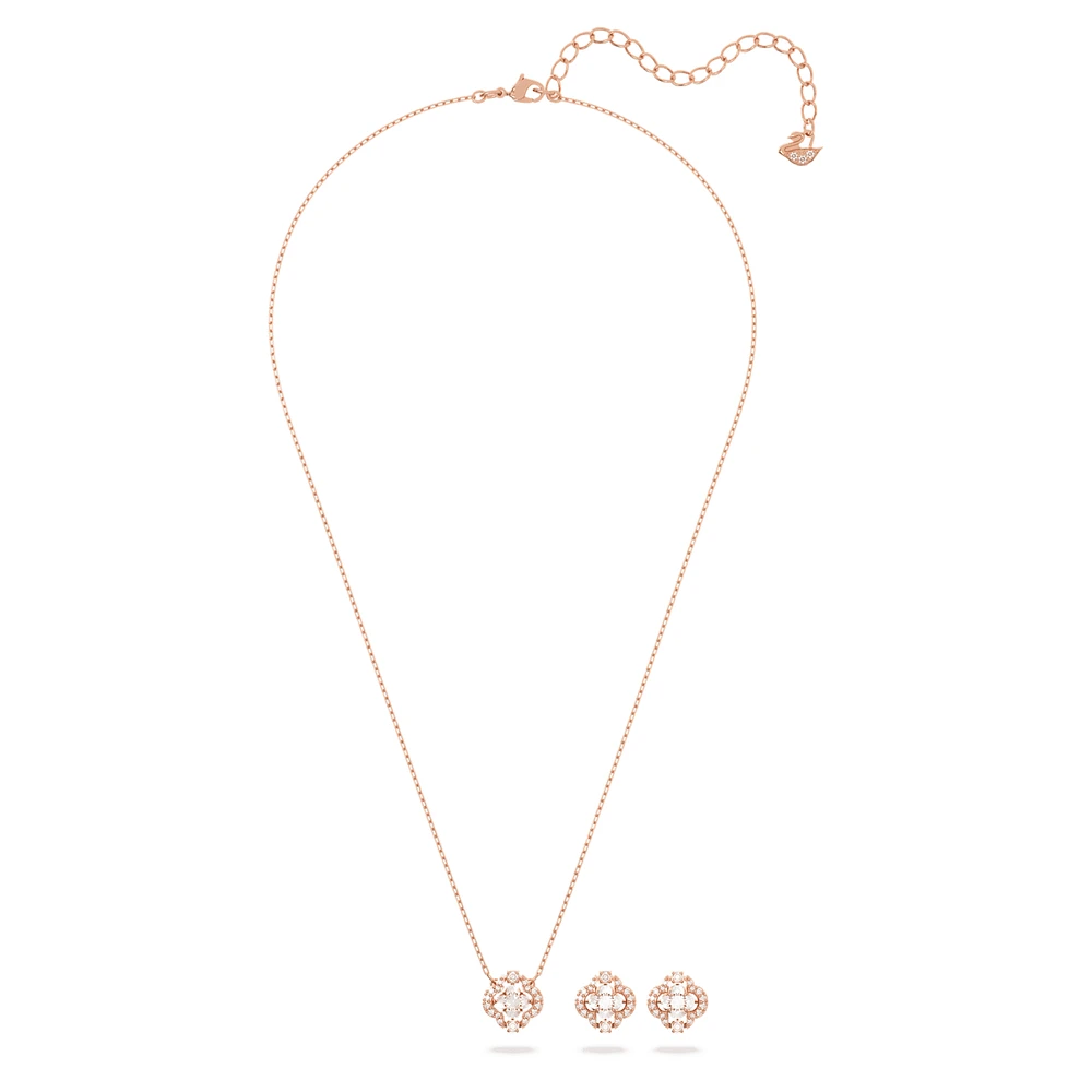Swarovski Sparkling Dance set, Mixed cuts, Clover, White, Rose gold-tone plated by SWAROVSKI