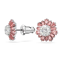Idyllia stud earrings, Mixed cuts, Sun, Pink, Rhodium plated by SWAROVSKI