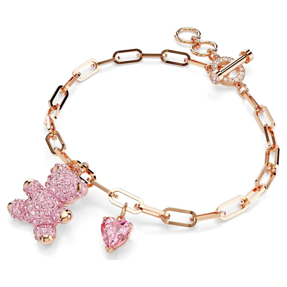 Teddy bracelet, Bear, Pink, Rose gold-tone plated by SWAROVSKI