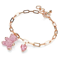 Teddy bracelet, Bear, Pink, Rose gold-tone plated by SWAROVSKI