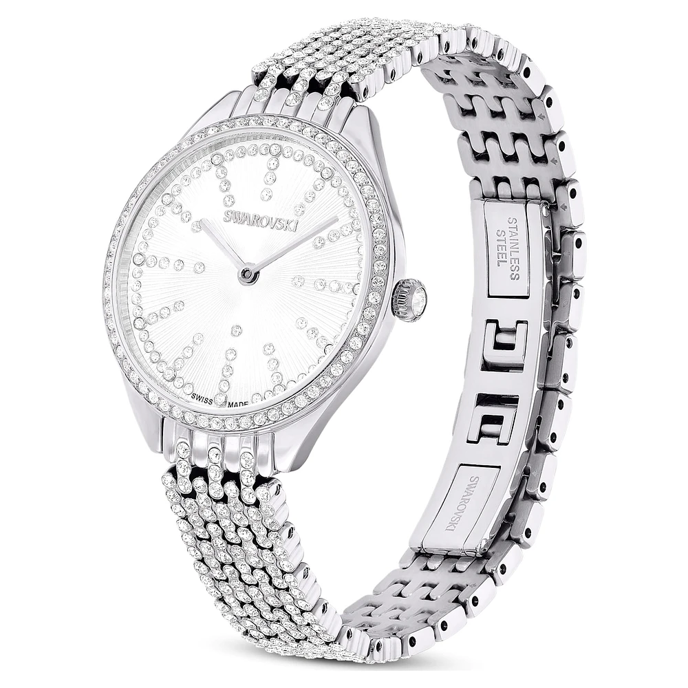 Attract watch, Swiss Made, Full pavé, Crystal bracelet, Silver Tone, Stainless steel by SWAROVSKI