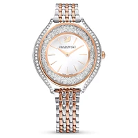 Crystalline Aura watch, Swiss Made, Metal bracelet, Rose gold tone, Mixed metal finish by SWAROVSKI