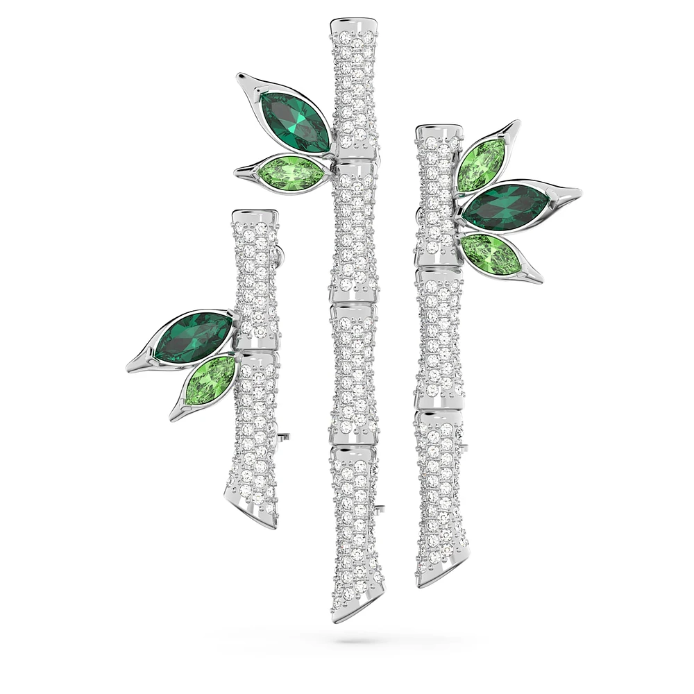 Dellium brooch, Bamboo, Green, Rhodium plated by SWAROVSKI
