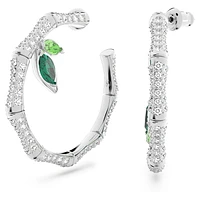 Dellium hoop earrings, Bamboo, Green, Rhodium plated by SWAROVSKI