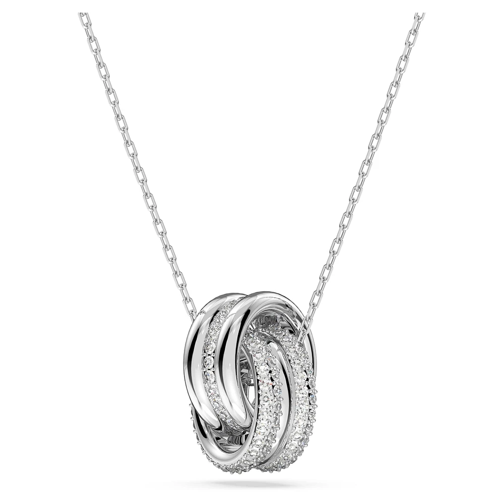 Further pendant, Intertwined circles, Small, White, Rhodium plated by SWAROVSKI