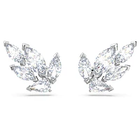 Louison stud earrings, Leaf, White, Rhodium plated by SWAROVSKI