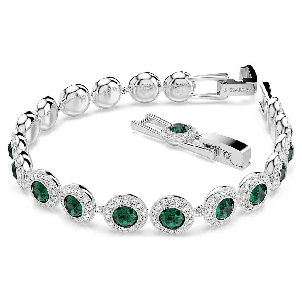 Una Angelic bracelet, Round cut, Pavé, Medium, Green, Rhodium plated by SWAROVSKI