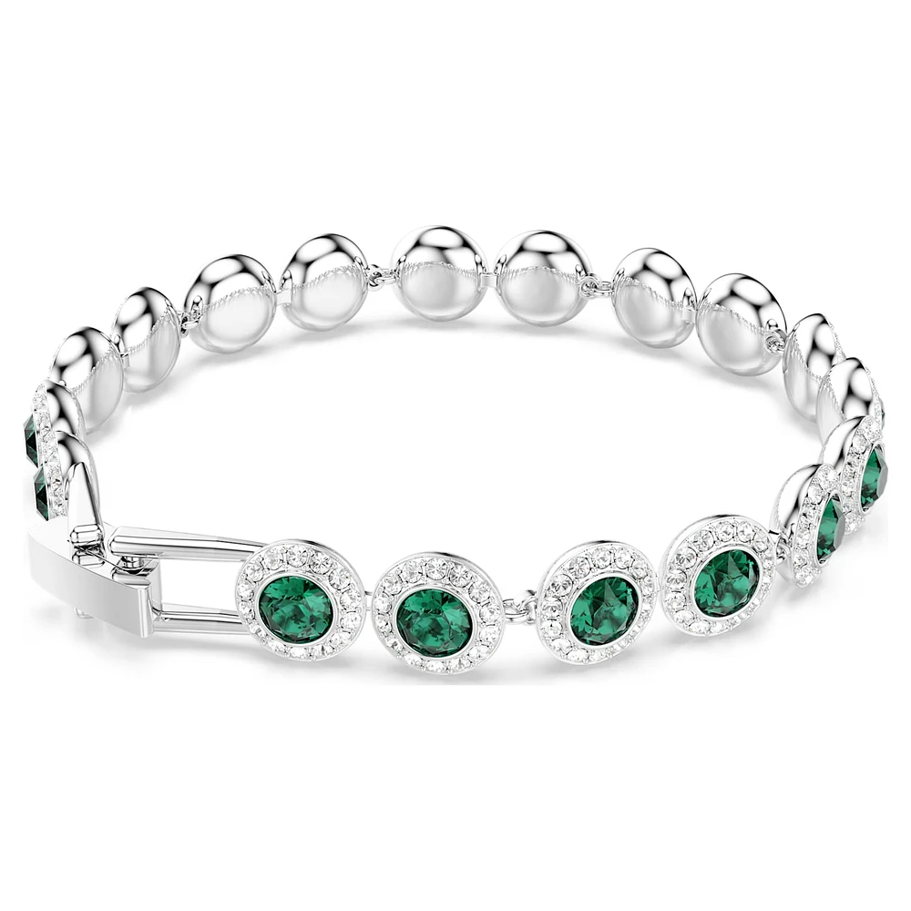 Una Angelic bracelet, Round cut, Pavé, Medium, Green, Rhodium plated by SWAROVSKI
