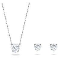 Attract set, Heart, White, Rhodium plated by SWAROVSKI