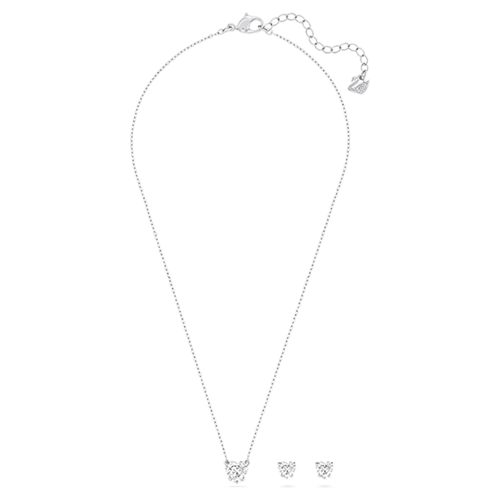 Attract set, Heart, White, Rhodium plated by SWAROVSKI