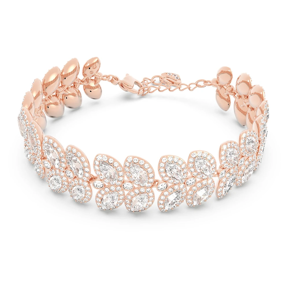 Baron bracelet, Leaf, White, Rose gold-tone plated by SWAROVSKI