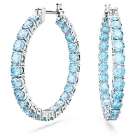 Matrix hoop earrings, Round cut, Blue, Rhodium plated by SWAROVSKI