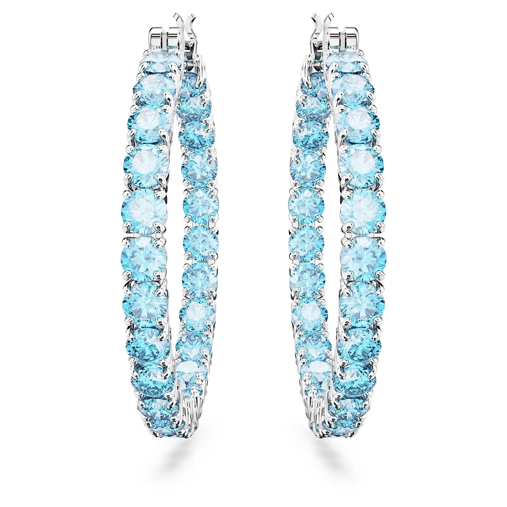 Matrix hoop earrings, Round cut, Blue, Rhodium plated by SWAROVSKI