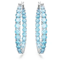 Matrix hoop earrings, Round cut, Blue, Rhodium plated by SWAROVSKI