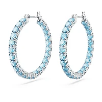 Matrix hoop earrings, Round cut, Blue, Rhodium plated by SWAROVSKI