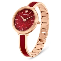 Crystalline delight watch, Swiss Made, Metal bracelet, Red, Rose gold-tone finish by SWAROVSKI