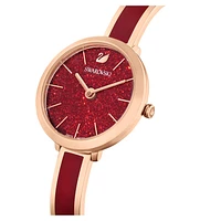 Crystalline delight watch, Swiss Made, Metal bracelet, Red, Rose gold-tone finish by SWAROVSKI