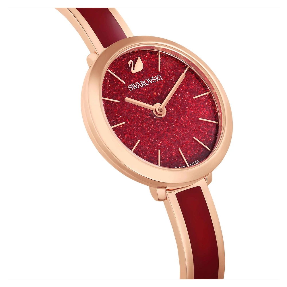 Crystalline delight watch, Swiss Made, Metal bracelet, Red, Rose gold-tone finish by SWAROVSKI