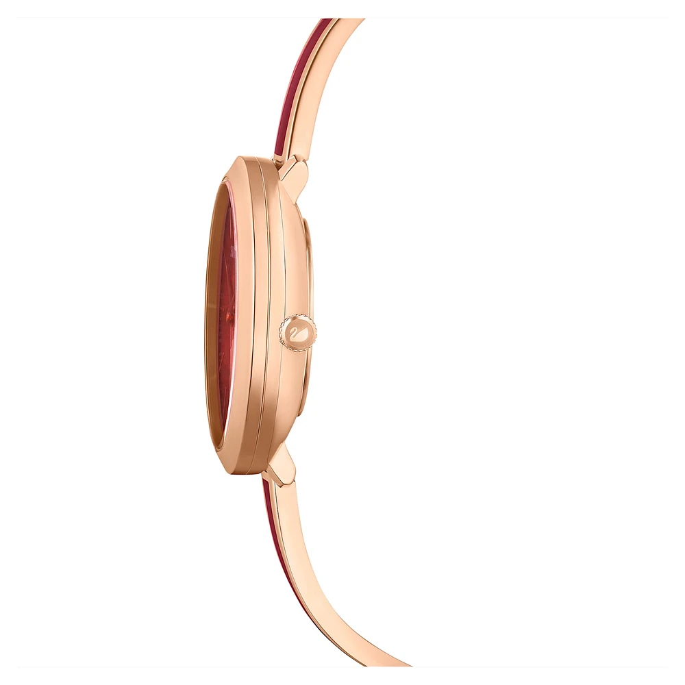 Crystalline delight watch, Swiss Made, Metal bracelet, Red, Rose gold-tone finish by SWAROVSKI