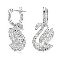 Swarovski Iconic Swan drop earrings, Swan, White, Rhodium plated by SWAROVSKI