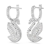 Swarovski Iconic Swan drop earrings, Swan, White, Rhodium plated by SWAROVSKI