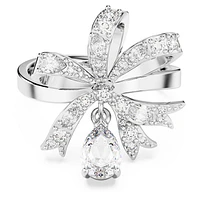 Volta cocktail ring, Bow, White, Rhodium plated by SWAROVSKI