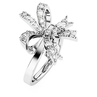 Volta cocktail ring, Bow, White, Rhodium plated by SWAROVSKI