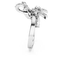 Volta cocktail ring, Bow, White, Rhodium plated by SWAROVSKI
