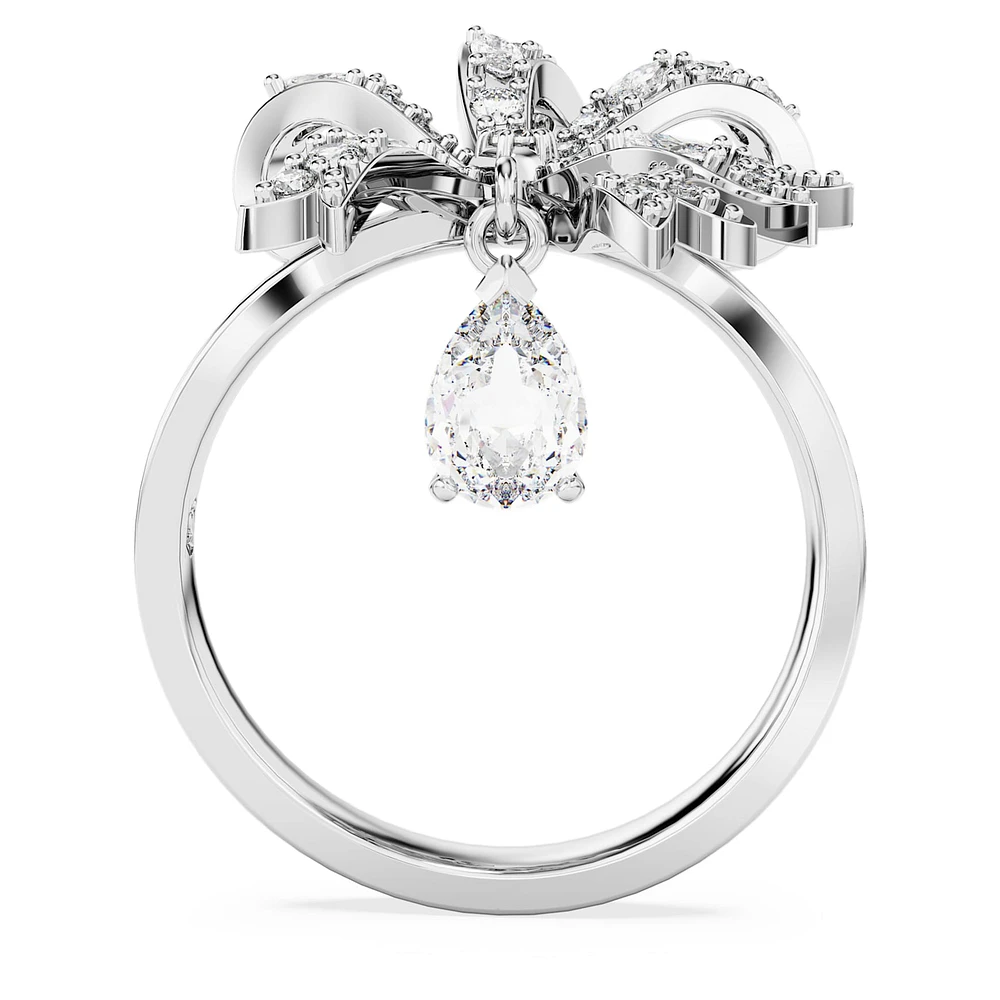 Volta cocktail ring, Bow, White, Rhodium plated by SWAROVSKI