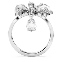 Volta cocktail ring, Bow, White, Rhodium plated by SWAROVSKI