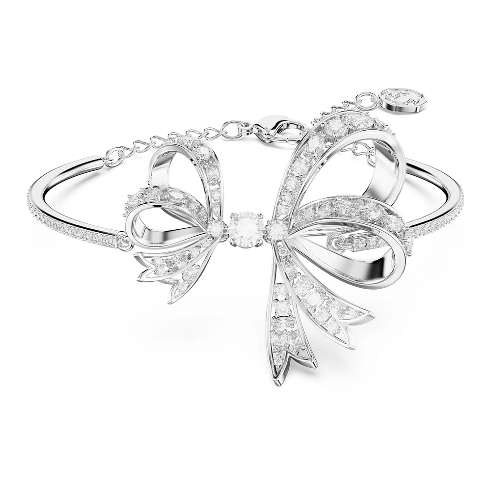 Volta bangle, Bow, White, Rhodium plated by SWAROVSKI