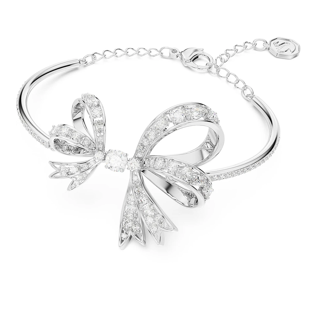 Volta bangle, Bow, White, Rhodium plated by SWAROVSKI
