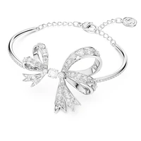 Volta bangle, Bow, White, Rhodium plated by SWAROVSKI