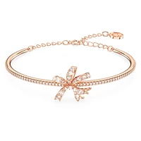 Volta bangle, Bow, White, Rose gold-tone plated by SWAROVSKI