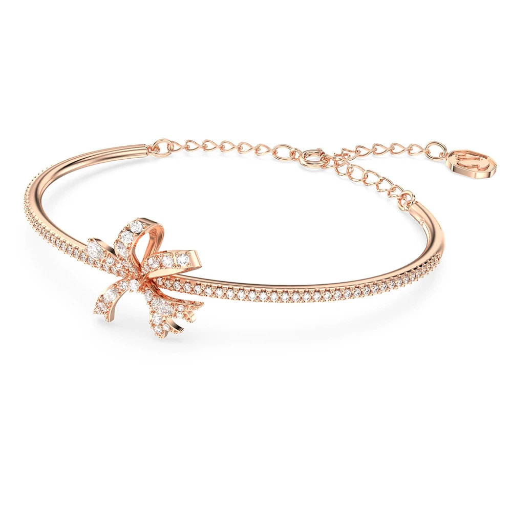 Volta bangle, Bow, White, Rose gold-tone plated by SWAROVSKI