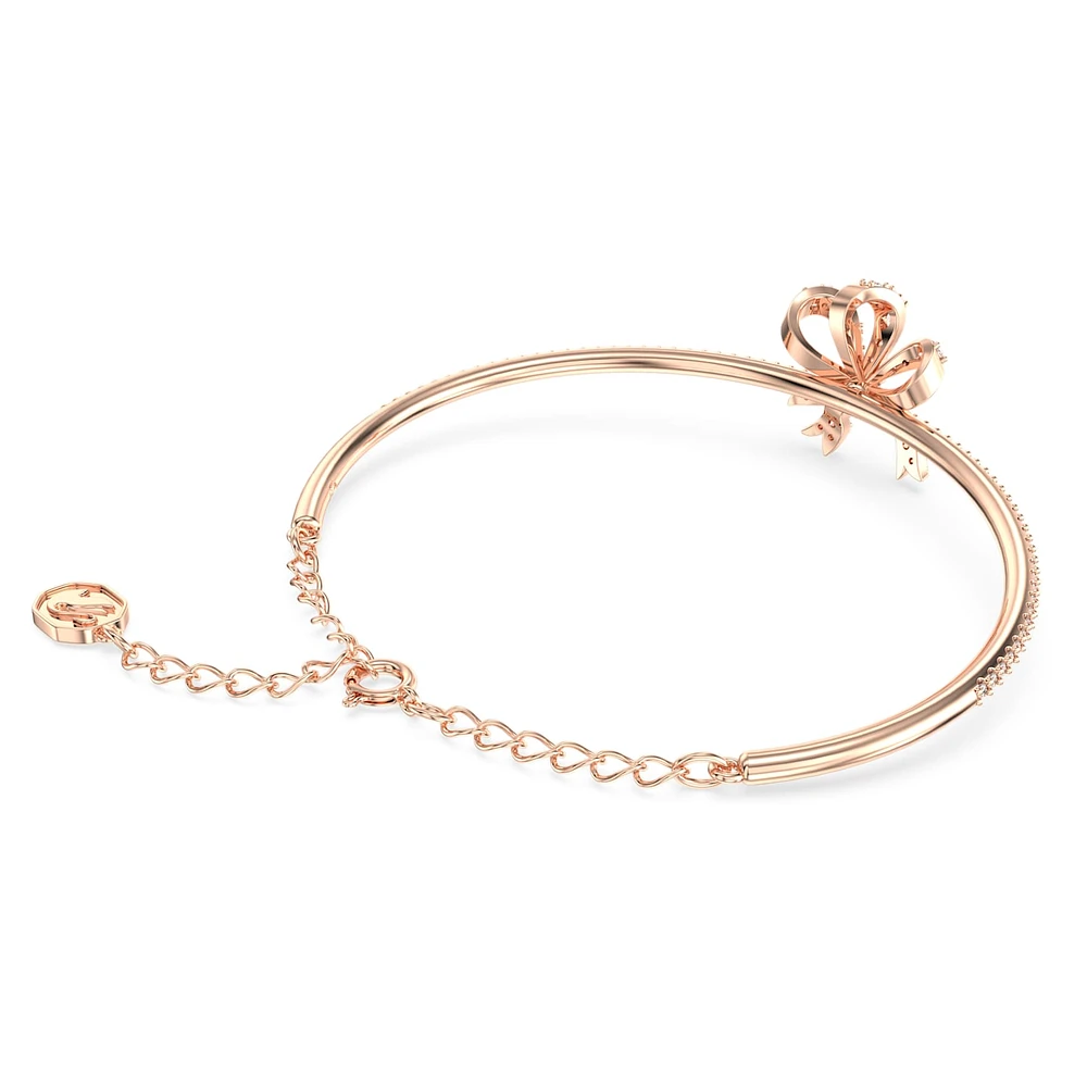 Volta bangle, Bow, White, Rose gold-tone plated by SWAROVSKI