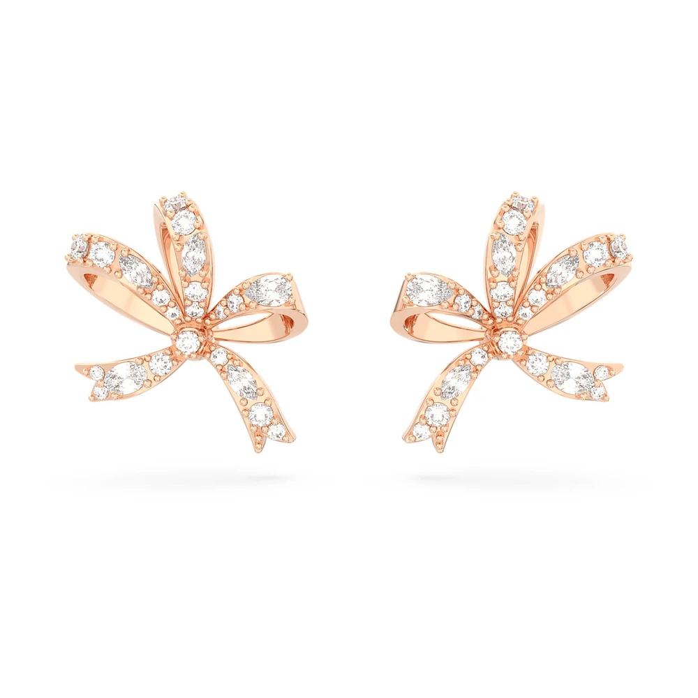 Volta stud earrings, Bow, Small, White, Rose gold-tone plated by SWAROVSKI