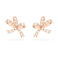 Volta stud earrings, Bow, Small, White, Rose gold-tone plated by SWAROVSKI