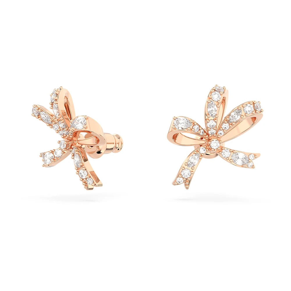 Volta stud earrings, Bow, Small, White, Rose gold-tone plated by SWAROVSKI