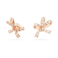 Volta stud earrings, Bow, Small, White, Rose gold-tone plated by SWAROVSKI